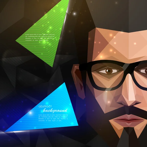 Εικονογράφηση με πρόσωπο άνθρωπος σε πολυγωνικό στυλ. σύγχρονη αφίσα εξυπνάδα — Διανυσματικό Αρχείο