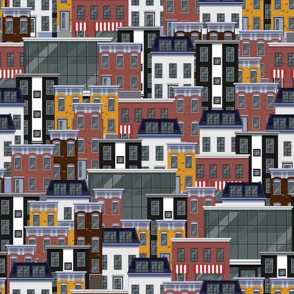 Плоский візерунок з різними міськими будівлями — стоковий вектор