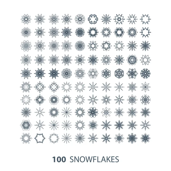 100 anmutige Schneeflocken — Stockvektor