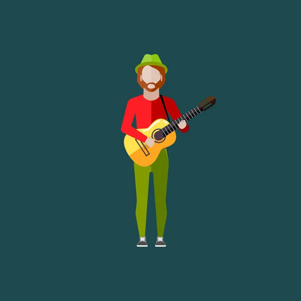 Musician guy with guitar — Stock Vector