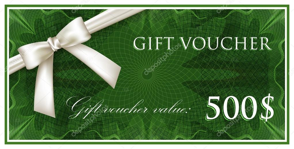 Green gift voucher with guilloche pattern