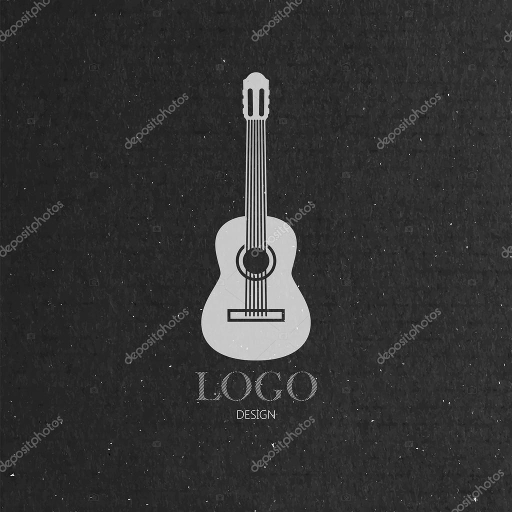 Vector illustration with the guitar on cardboard texture. music logo design