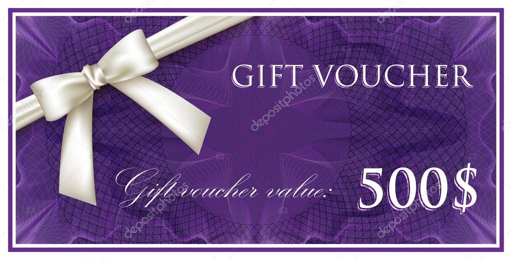 Purple gift voucher with guilloche pattern