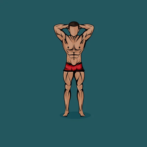 Illustrazione vettoriale del cartone animato corpo uomo muscoloso. concetto di logo fitness o bodybuilding — Vettoriale Stock