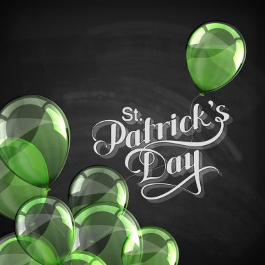 vektör tebeşir yazı tahtası arka plan parlak balonlar ile el yazısı Saint Patricks Day etiketinde yazım çizim. tatil yazı kompozisyon