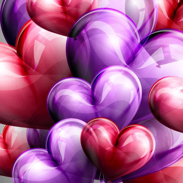 Vector vakantie illustratie ballon harten te vliegen. Valentijnsdag of bruiloft achtergrond — Stockvector