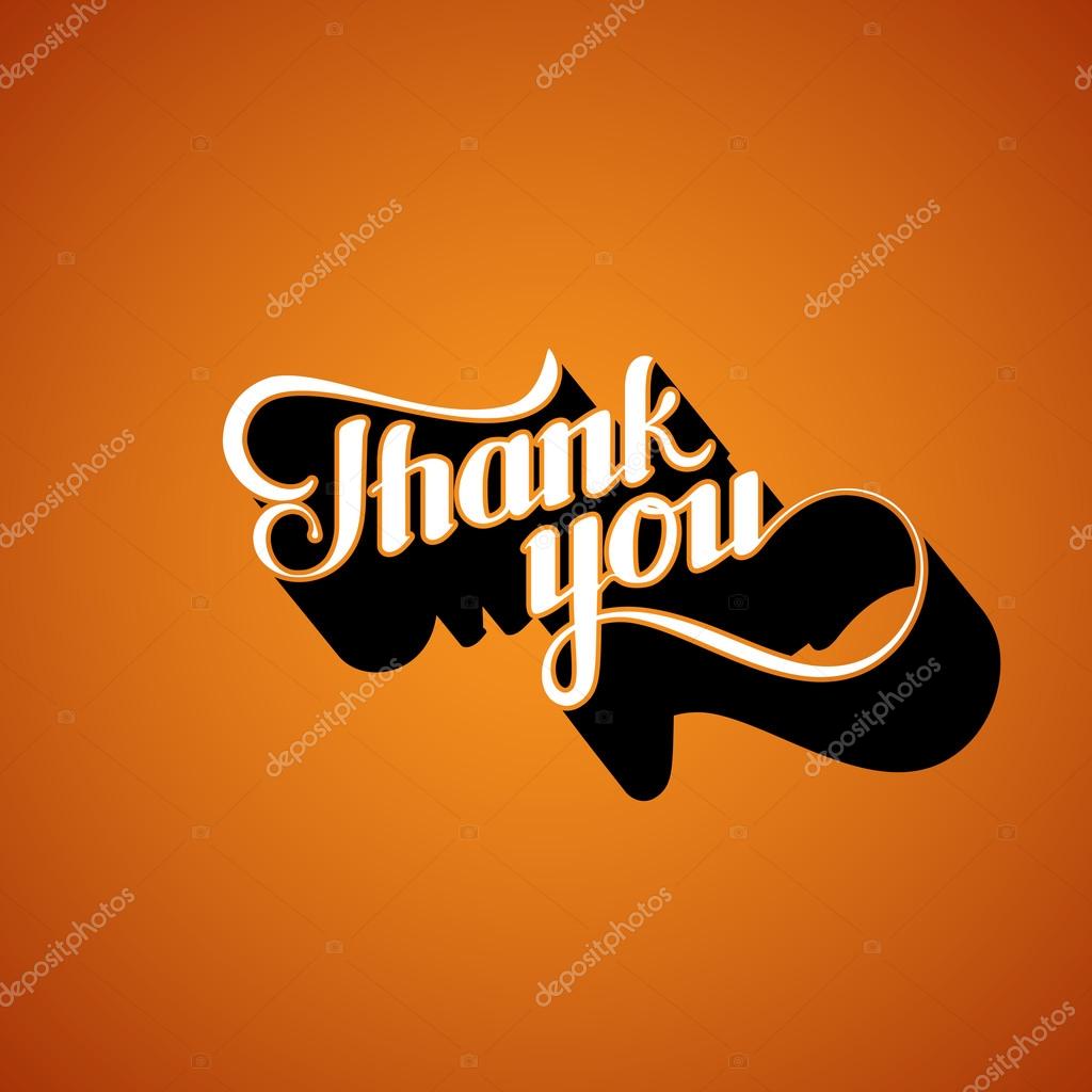 Vector typographic illustration of handwritten Thank You retro label. lettering composition