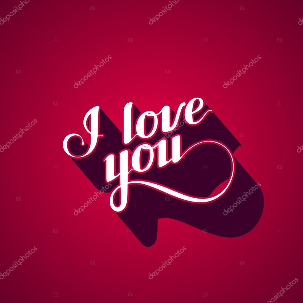 Vector typographic illustration of handwritten I love you retro label. lettering composition