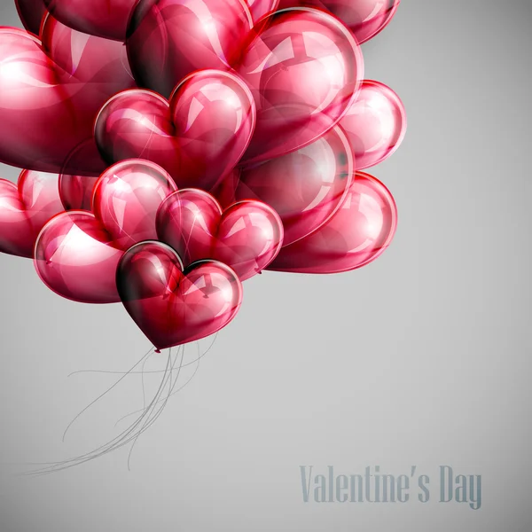 vector holiday illustration of flying bunch of red balloon hearts. Happy Valentines Day