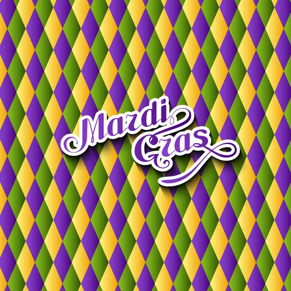 Vector illustration of Mardi Gras or Shrove Tuesday lettering label on checkered background. Holiday poster or placard template — Stock Vector