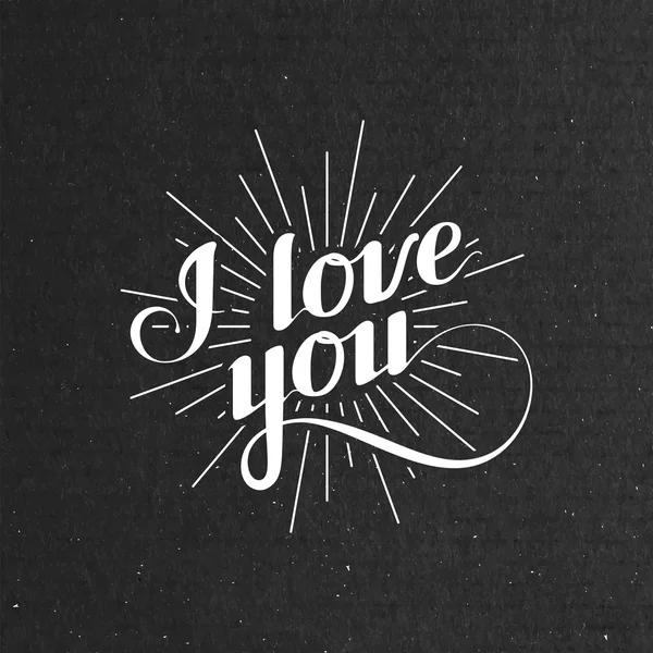Vector typographic illustration of handwritten I love you retro label. lettering composition on the black cardboard texture — Stock Vector