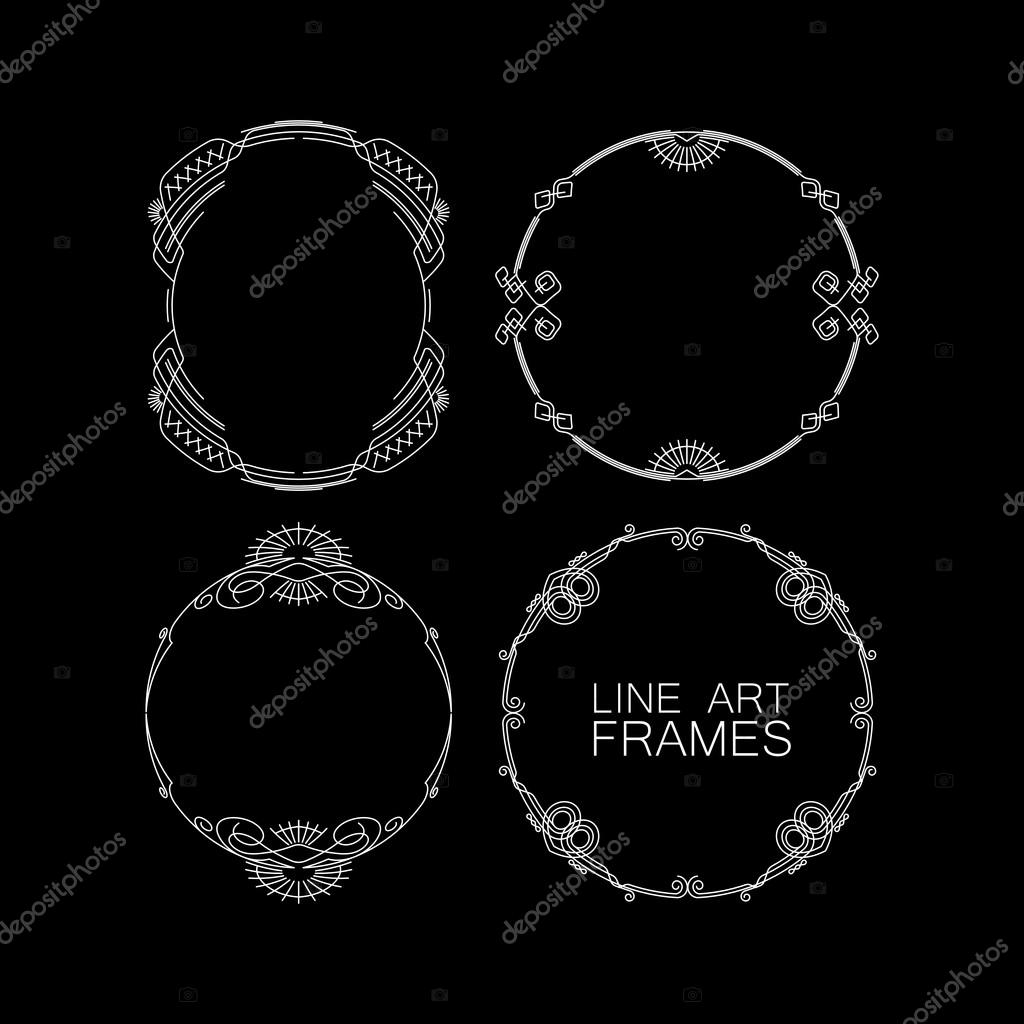 Vector set of floral monogram frames. line art elements for design