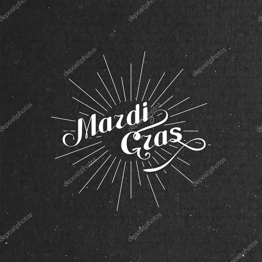 Vector typographical illustration of ornate Mardi Gras label on the black cardboard texture