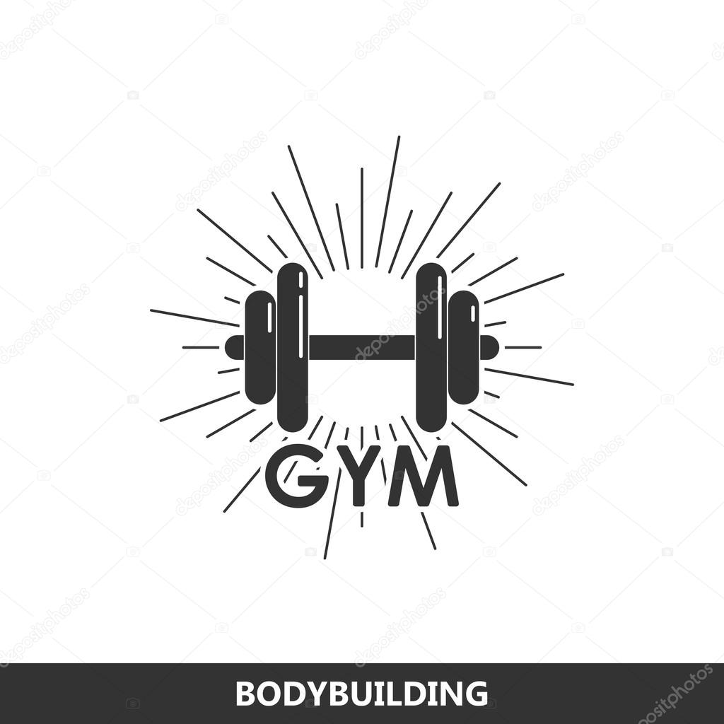 Vector illustration of a dumbbell with burst light rays. fitness or bodybuilding gym logo concept