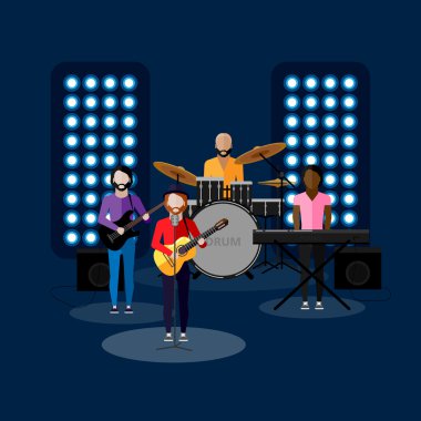 Sahne Alanı'nda düz illüstrasyon müzik grubu. Eğlence show