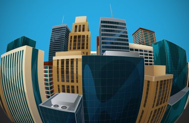 balık gözü lens cityscape görünümü Illustration. Şehir