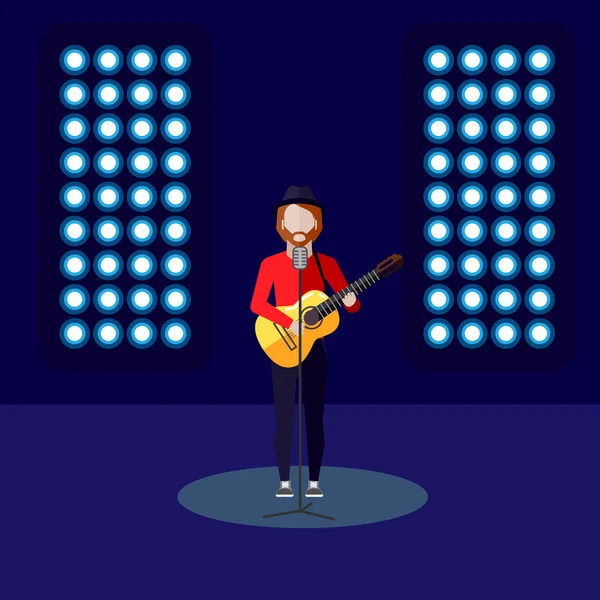 Flat illustration of singer on stage. music performance — Stock Vector