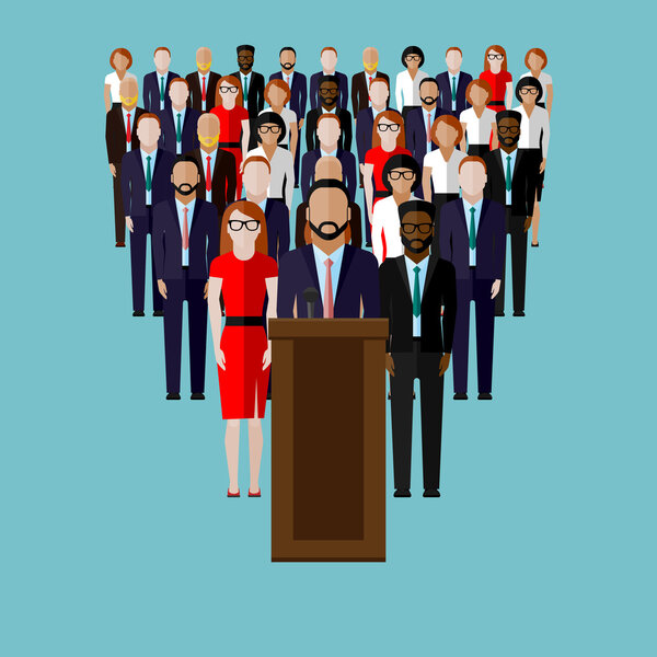 vector flat  illustration of a speaker, party candidate or leader