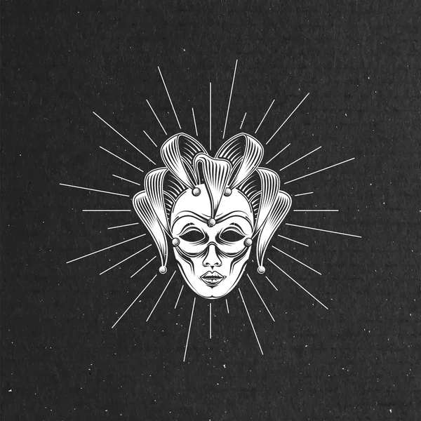 Ilustración de grabado máscara de carnaval veneciano o bufón — Archivo Imágenes Vectoriales