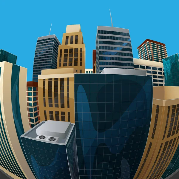 balık gözü lens cityscape görünümü Illustration. Şehir