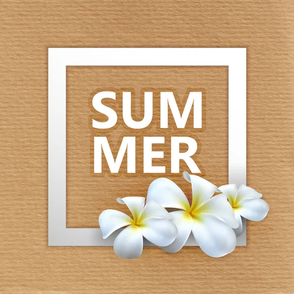 Ilustração de Etiqueta de verão com flores de frangipani exóticas — Vetor de Stock