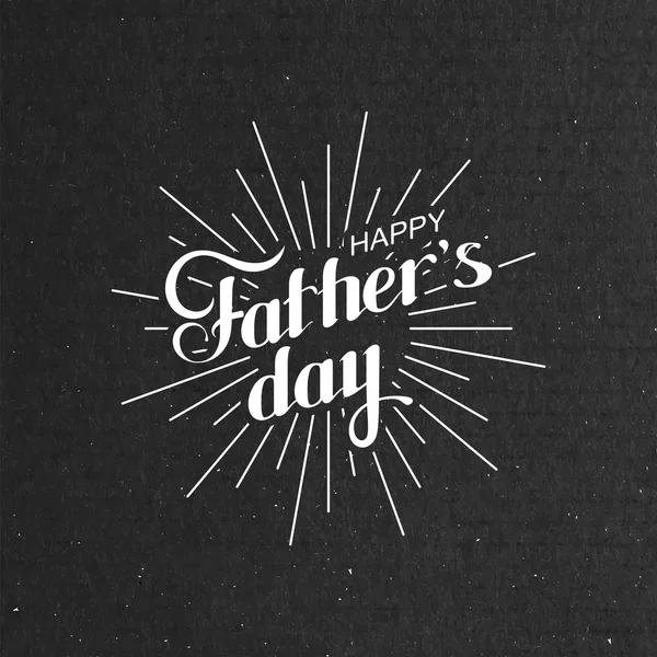 Escrito a mano Feliz Día de los Padres etiqueta retro con rayos de luz — Vector de stock