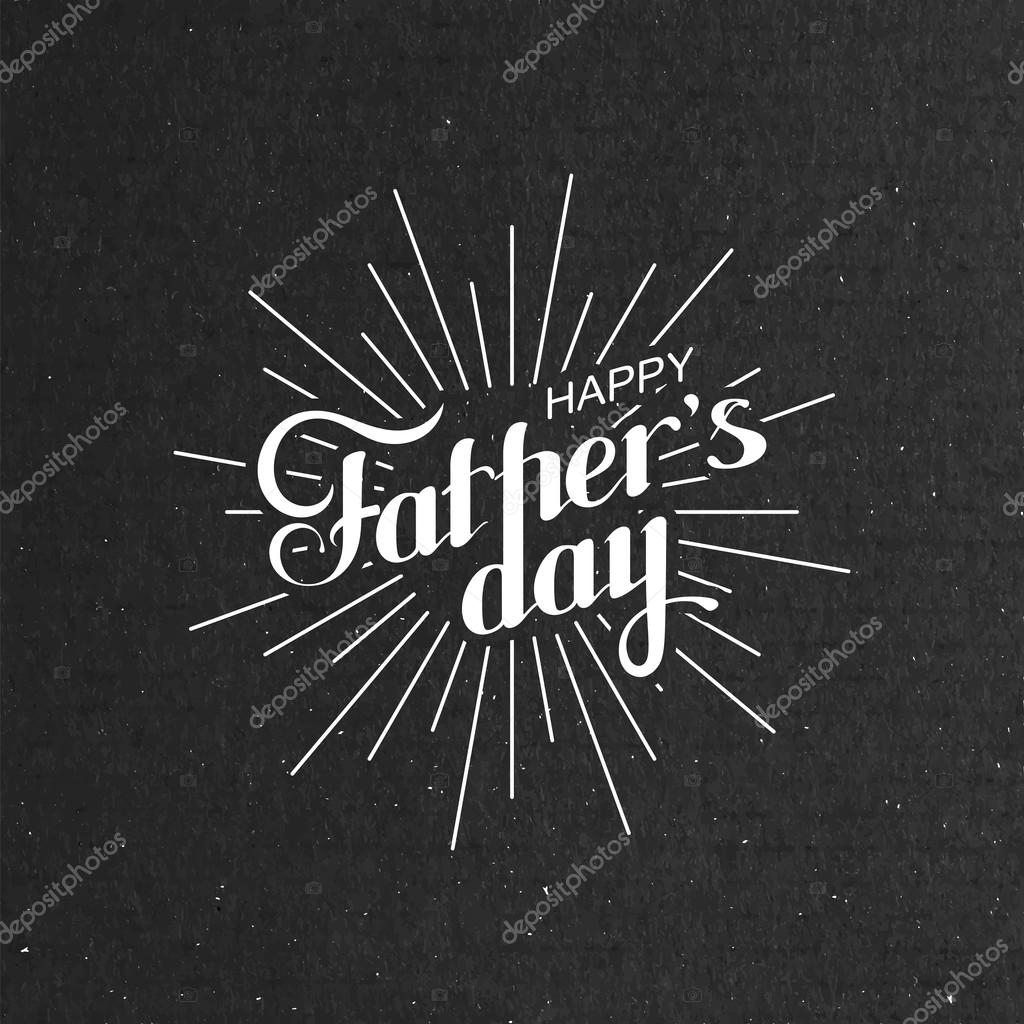 Vector typographic illustration of handwritten Happy Fathers Day retro label with light rays. lettering composition