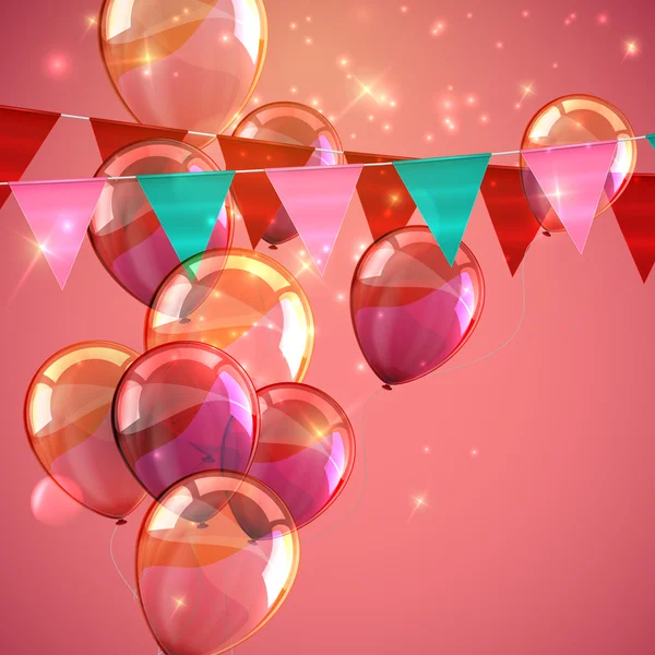 Illustration of bunting flags, flying balloons and sparkles — Διανυσματικό Αρχείο