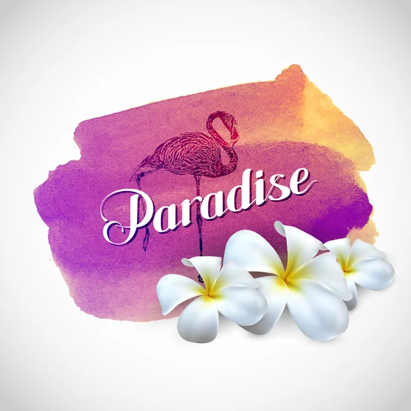 Aloha label met exotische frangipani bloemen op aquarel achtergrond — Stockvector