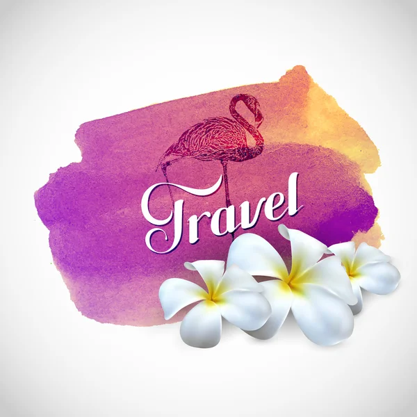 Étiquette Aloha avec fleurs exotiques frangipani sur fond aquarelle — Image vectorielle