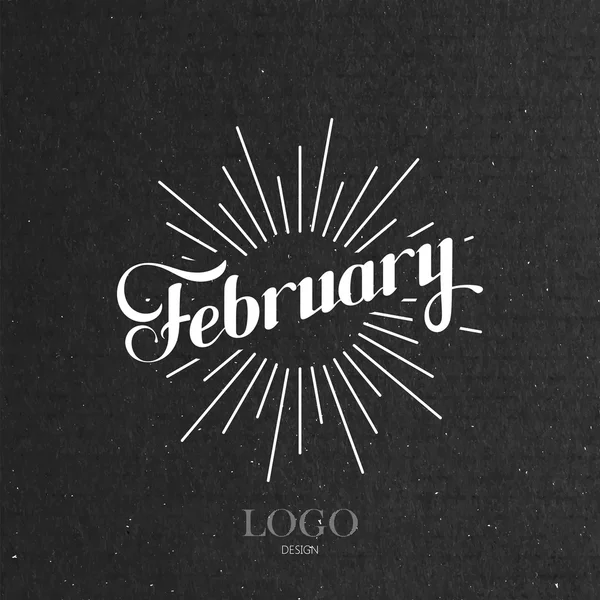 Handwritten February retro label with light rays — Stock Vector