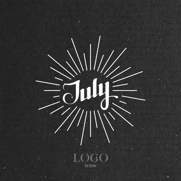 Illustration of handwritten July retro label with light rays — Stock Vector