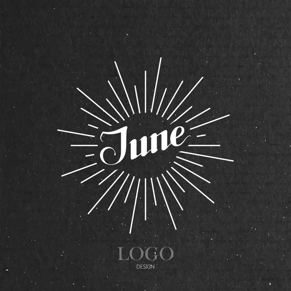 Ilustrație a etichetei retro iunie scrisă de mână cu raze de lumină — Vector de stoc