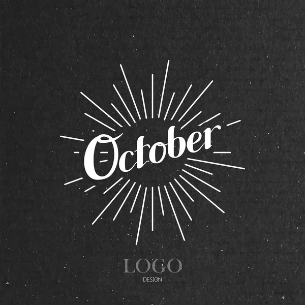Illustration of handwritten October retro label with light rays — Stock Vector