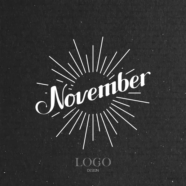 Ilustrație a etichetei retro noiembrie scrisă de mână cu raze de lumină — Vector de stoc