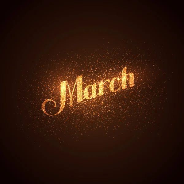 Etiqueta de março com brilhos dourados brilhantes . — Vetor de Stock