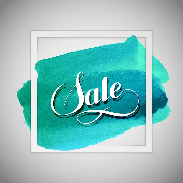 Sale label on the azure watercolor stain — Stock Vector