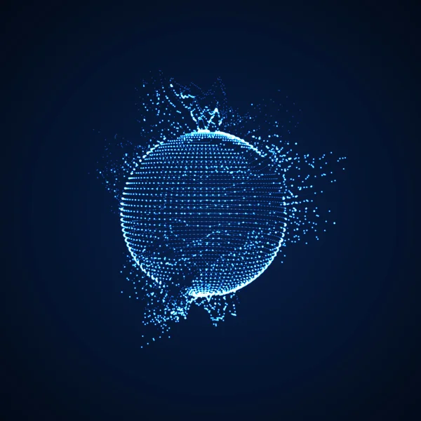 3D illuminé sphère déformée de particules lumineuses et wirefra — Image vectorielle