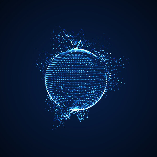 3D освещаемая искажённая сфера светящихся частиц и проводников
