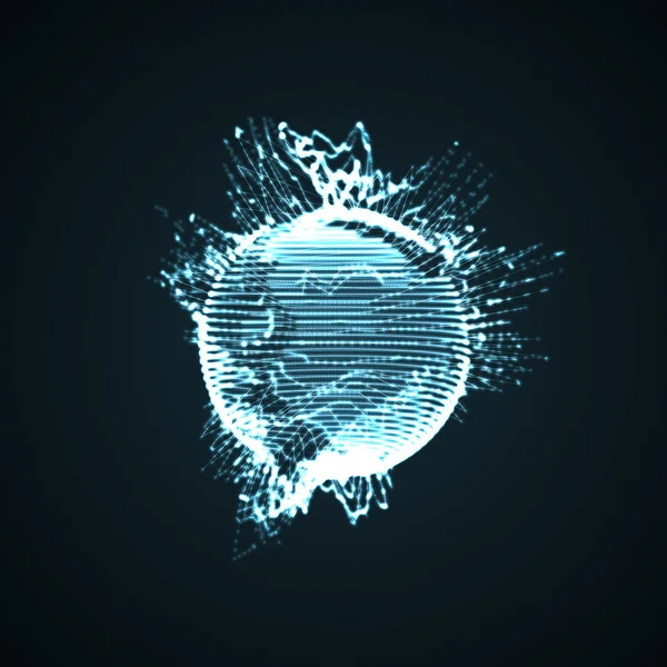 3D ілюмінована викривлена сфера частинок, що світяться і дротяної фарби — стоковий вектор