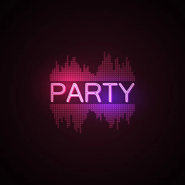 Party neon sign with digital music equalizer — ストックベクタ