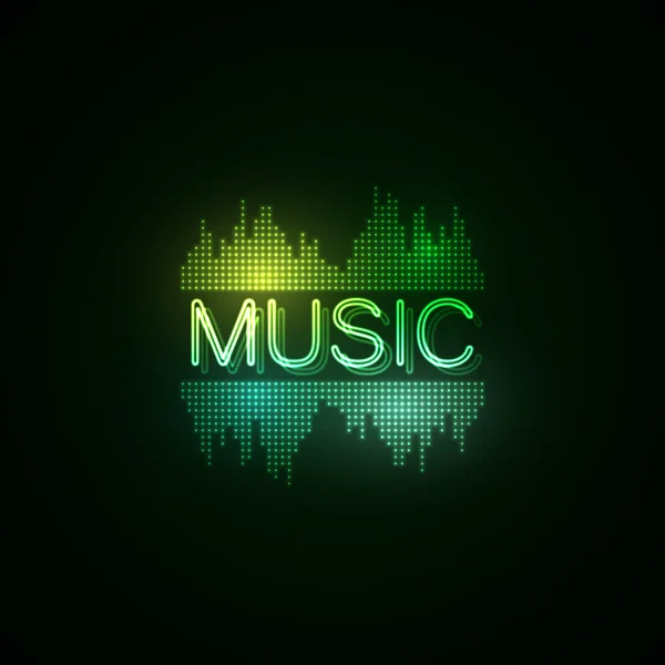 Signo de neón de música con ecualizador de música digital — Vector de stock