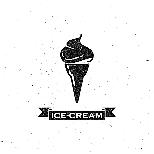 Etiqueta retro do cone do gelado e fita vintage — Vetor de Stock