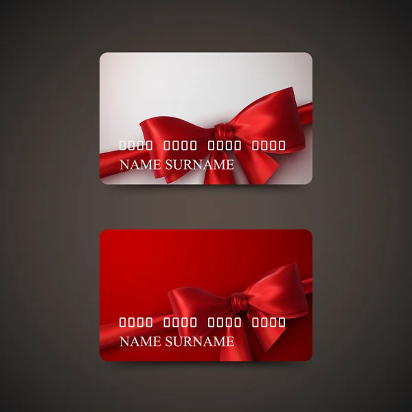 Tarjetas de regalo con lazo rojo y cinta . — Vector de stock