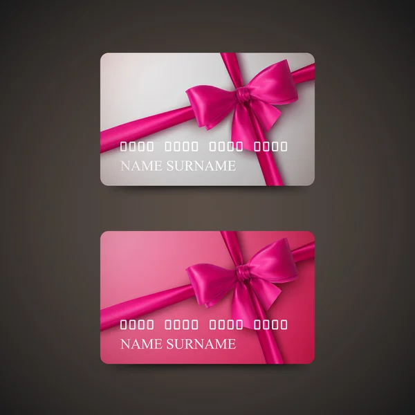 Tarjetas de regalo con lazo rosa y cinta . — Vector de stock