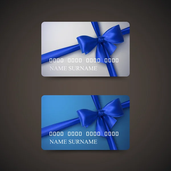 Tarjetas de regalo con lazo azul y cinta . — Vector de stock