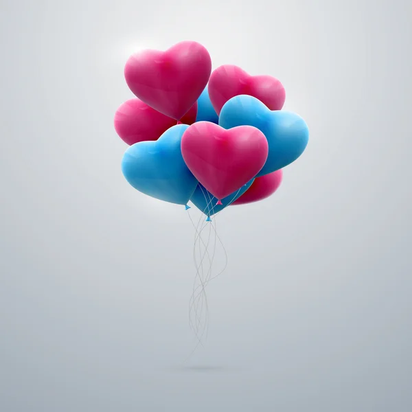 Volo mazzo di cuori palloncino — Vettoriale Stock