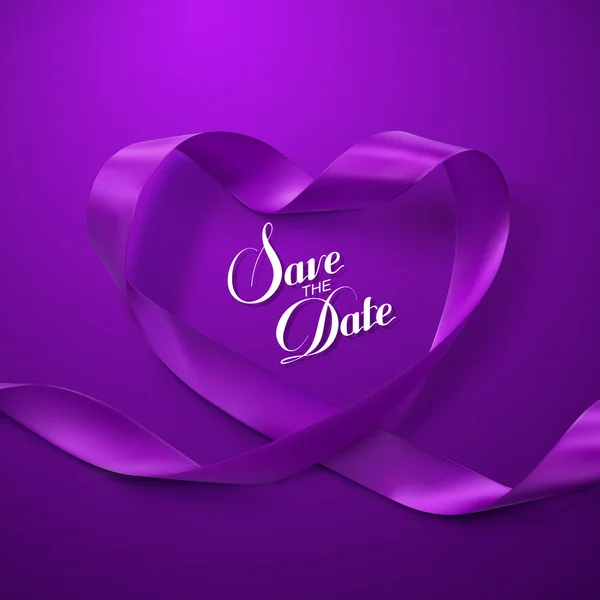 Save the Date. Purple Ribbon Heart. — Stock Vector