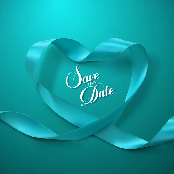 Save the Date. Turquoise Ribbon Heart. — Stock Vector