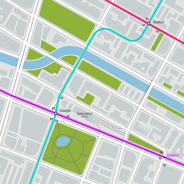 Carte de la ville avec plan de transport — Image vectorielle